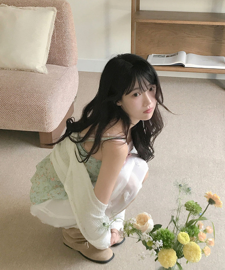 フラワーシフォンミディスカート WHITE