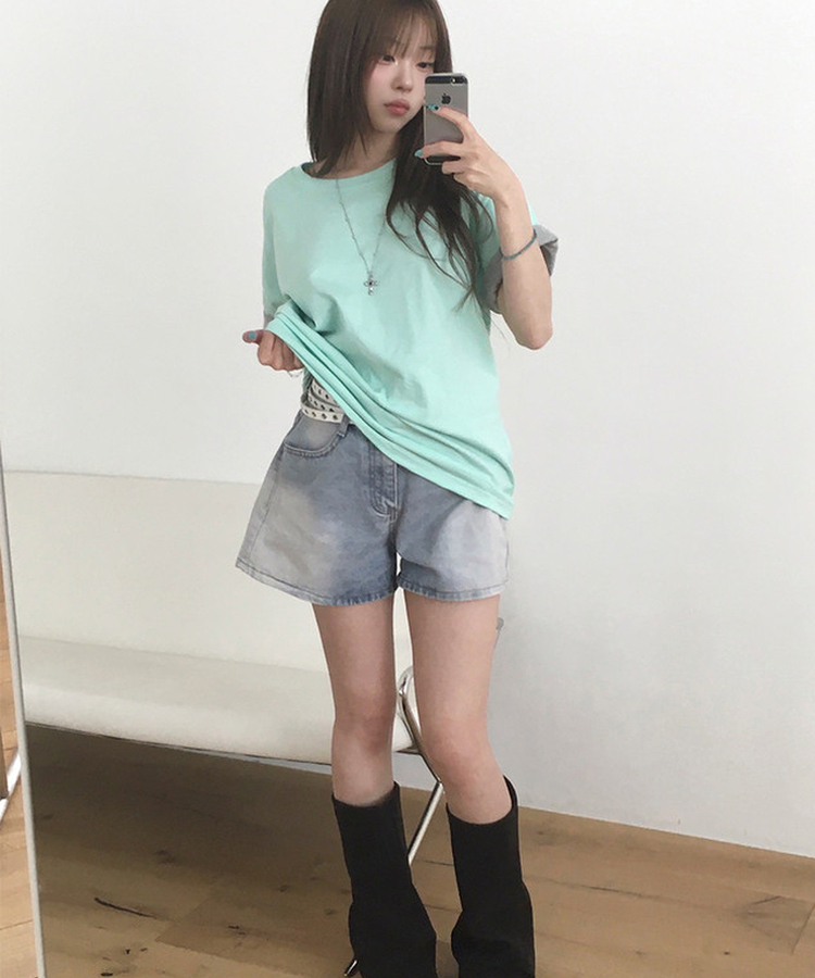 ヴィンテージAラインデニムショートパンツ LIGHT BLUE