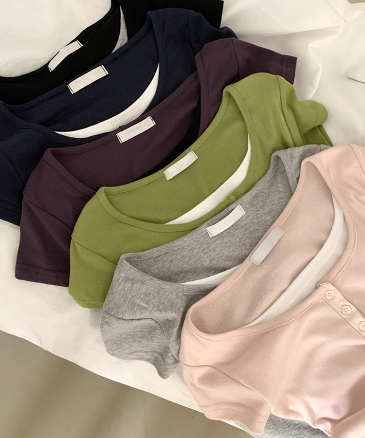 일체형 유넥 버튼 반팔티셔츠 8color