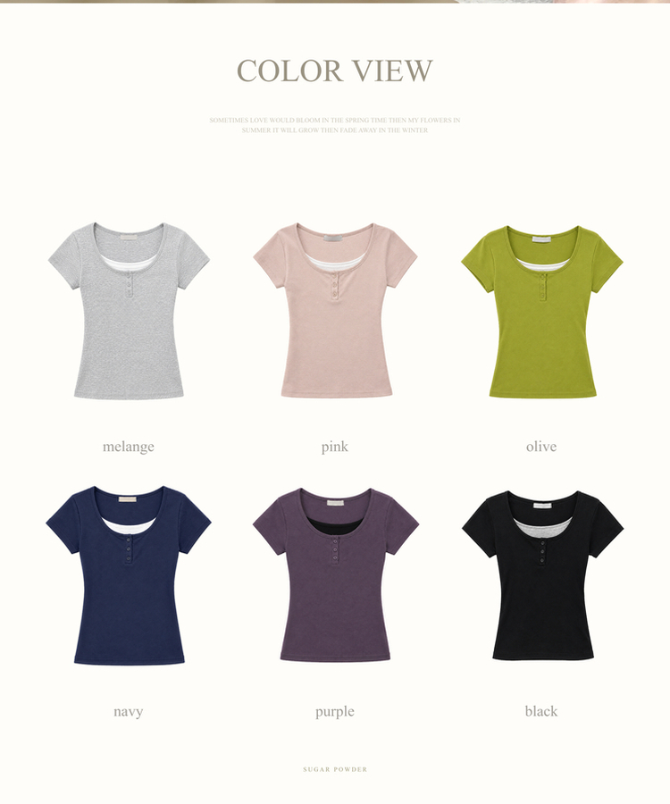 일체형 유넥 버튼 반팔티셔츠 8color