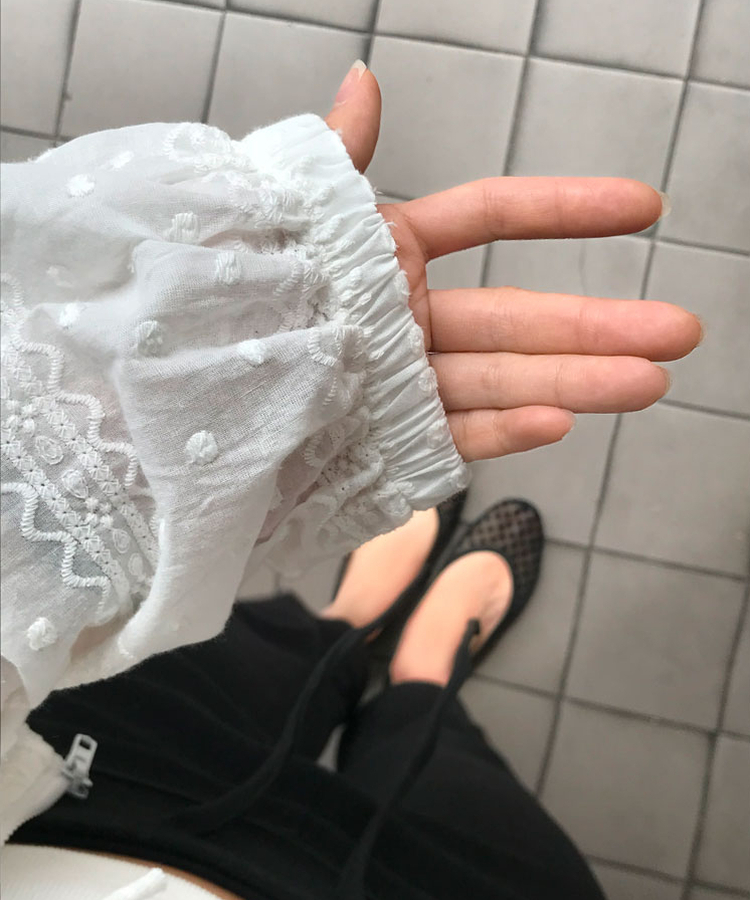 Made 밀레 시스루 프릴 도트 레이스 후드집업바람막이 화이트