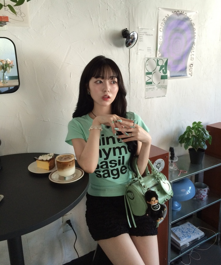 레터링 프린트 티셔츠 라이트민트