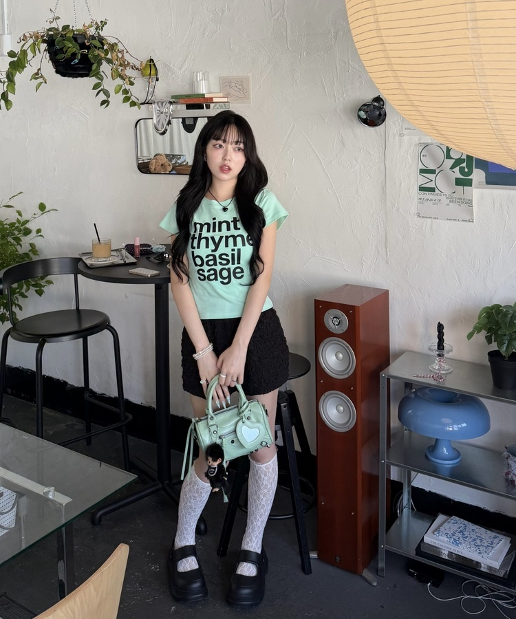 레터링 프린트 티셔츠 라이트민트