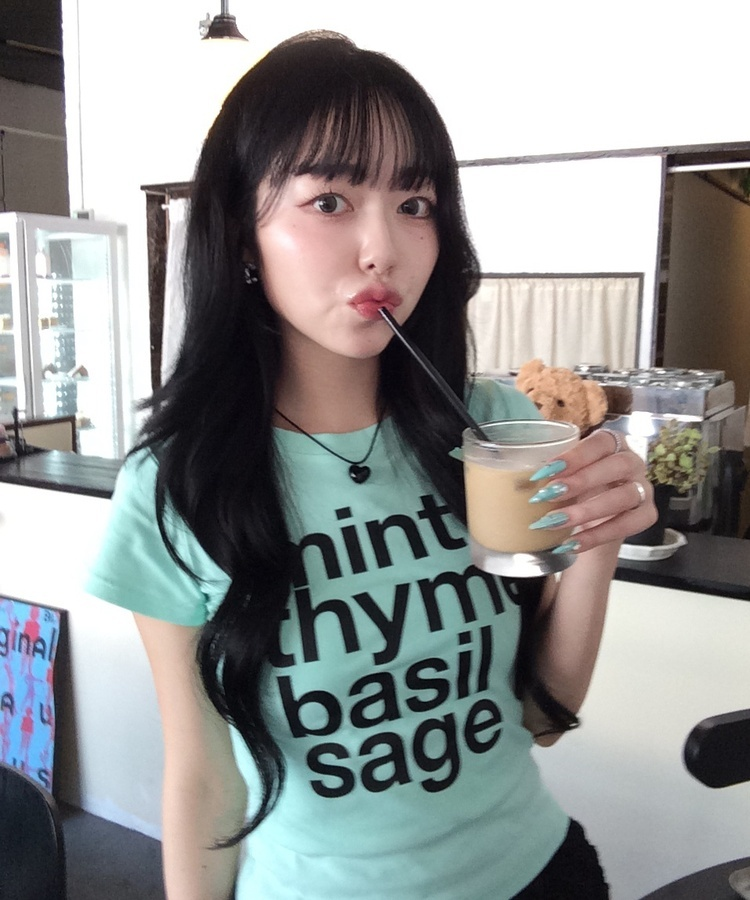 레터링 프린트 티셔츠 라이트민트