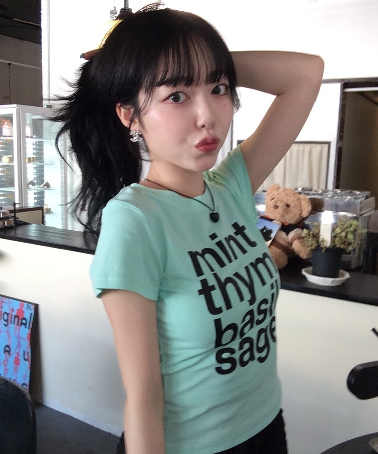 레터링 프린트 티셔츠 라이트민트