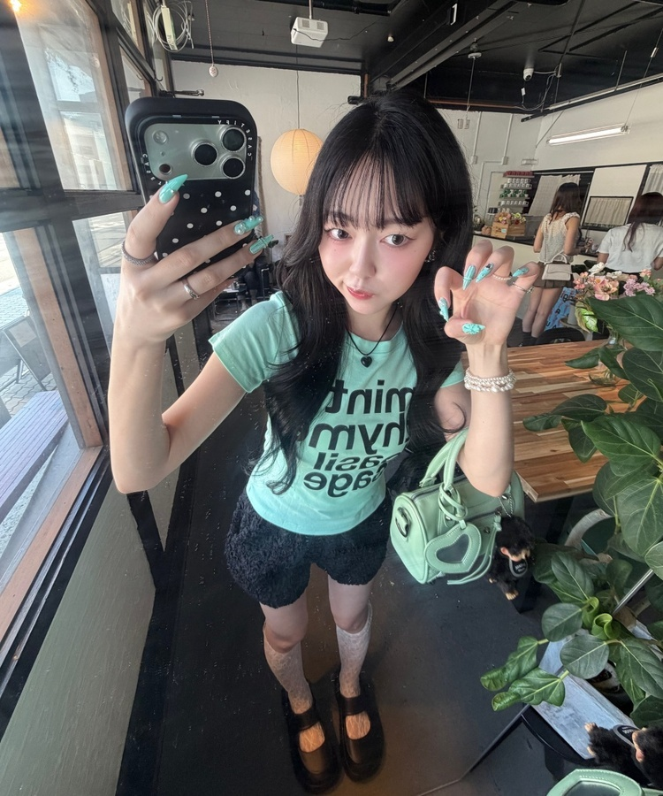 레터링 프린트 티셔츠 라이트민트