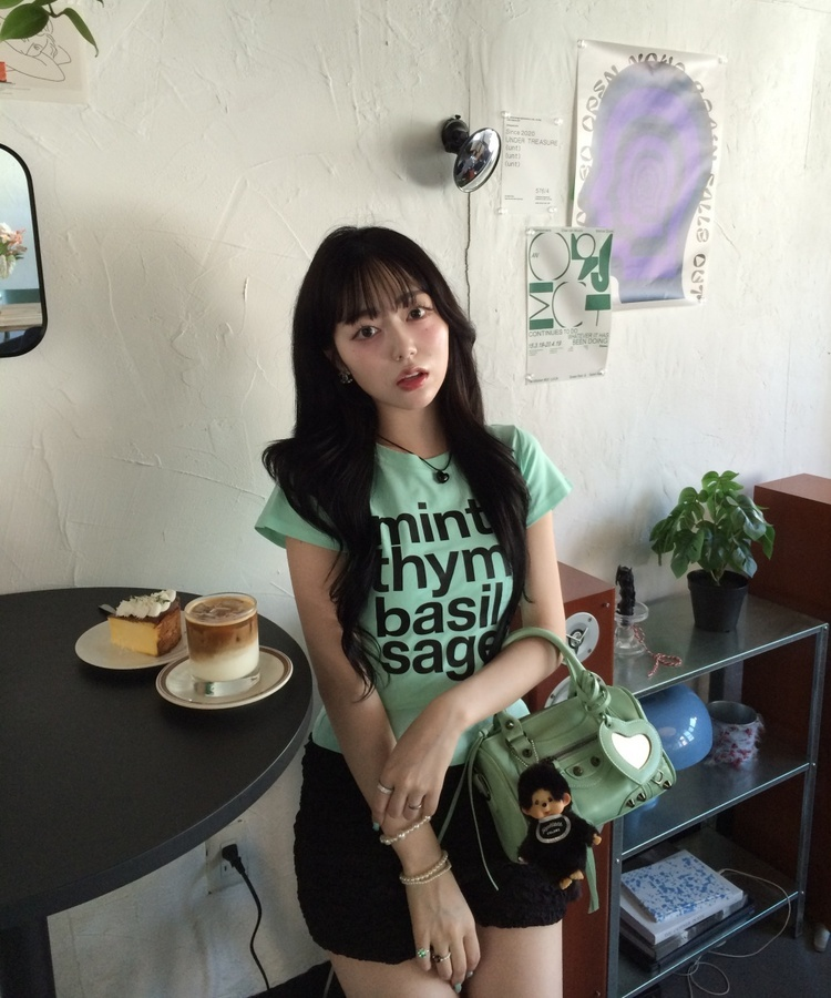 레터링 프린트 티셔츠 라이트민트