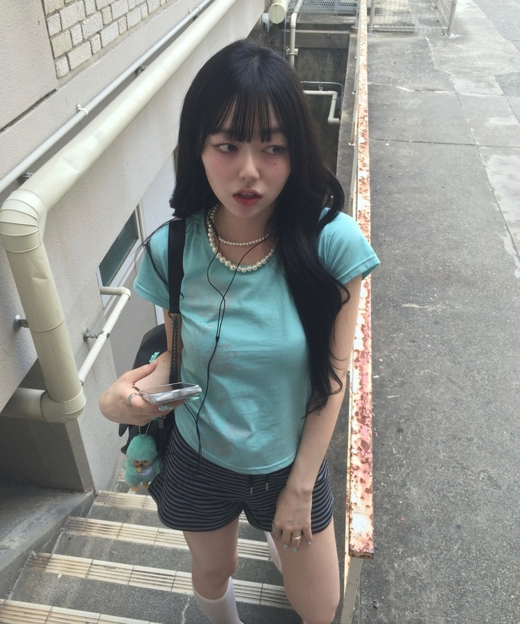シルバーローズスリム半袖Tシャツ MINT