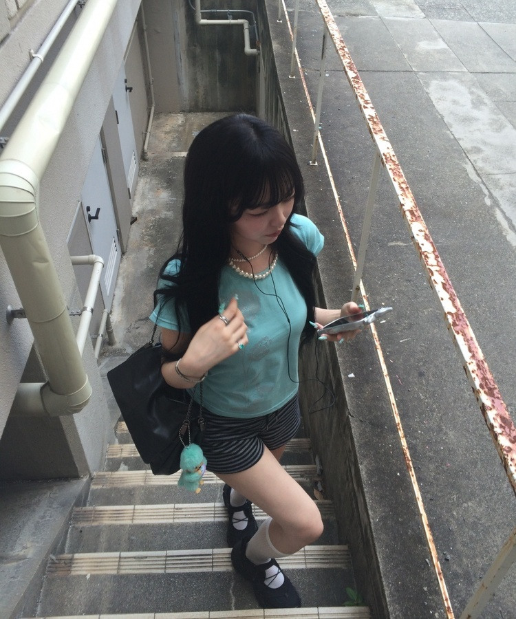 シルバーローズスリム半袖Tシャツ MINT
