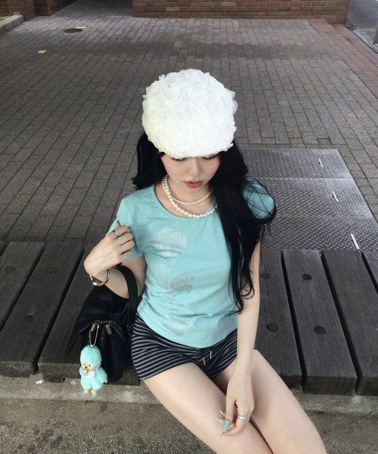 シルバーローズスリム半袖Tシャツ MINT