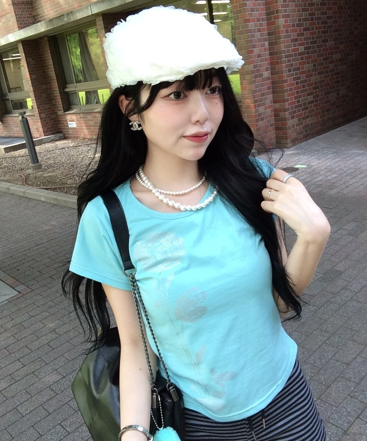 シルバーローズスリム半袖Tシャツ MINT
