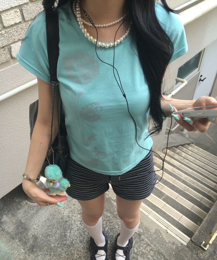 シルバーローズスリム半袖Tシャツ MINT