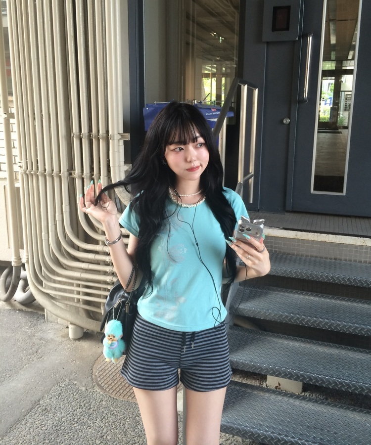 シルバーローズスリム半袖Tシャツ MINT