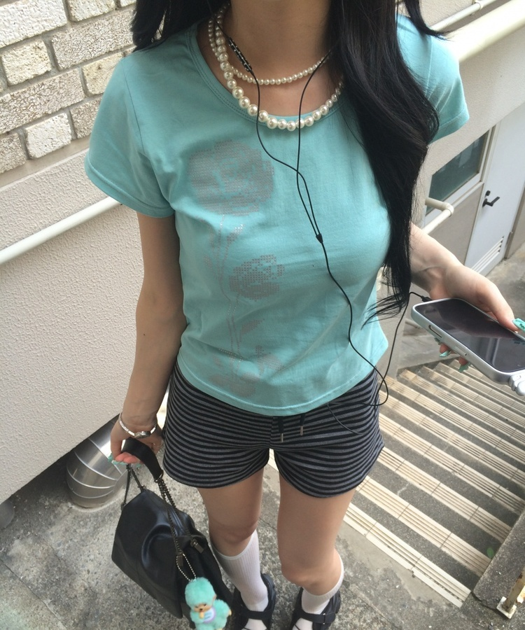 シルバーローズスリム半袖Tシャツ MINT