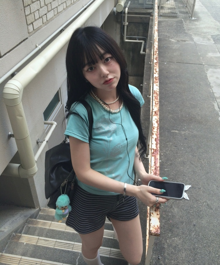 シルバーローズスリム半袖Tシャツ MINT