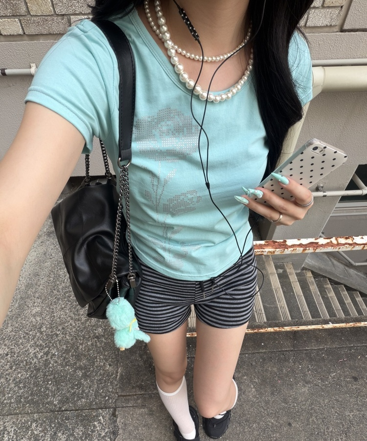シルバーローズスリム半袖Tシャツ MINT