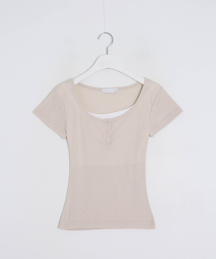 レイヤードヘンリーネック半袖Tシャツ