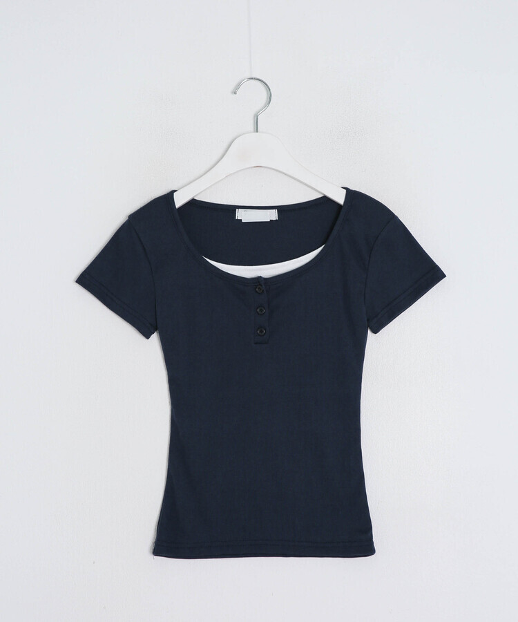 レイヤードヘンリーネック半袖Tシャツ