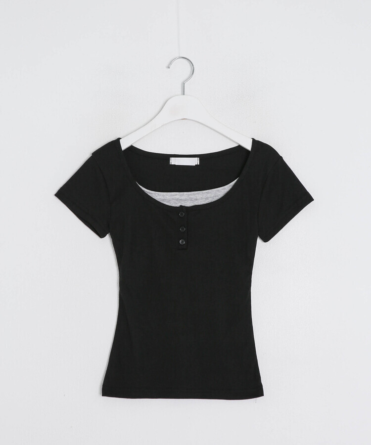 レイヤードヘンリーネック半袖Tシャツ
