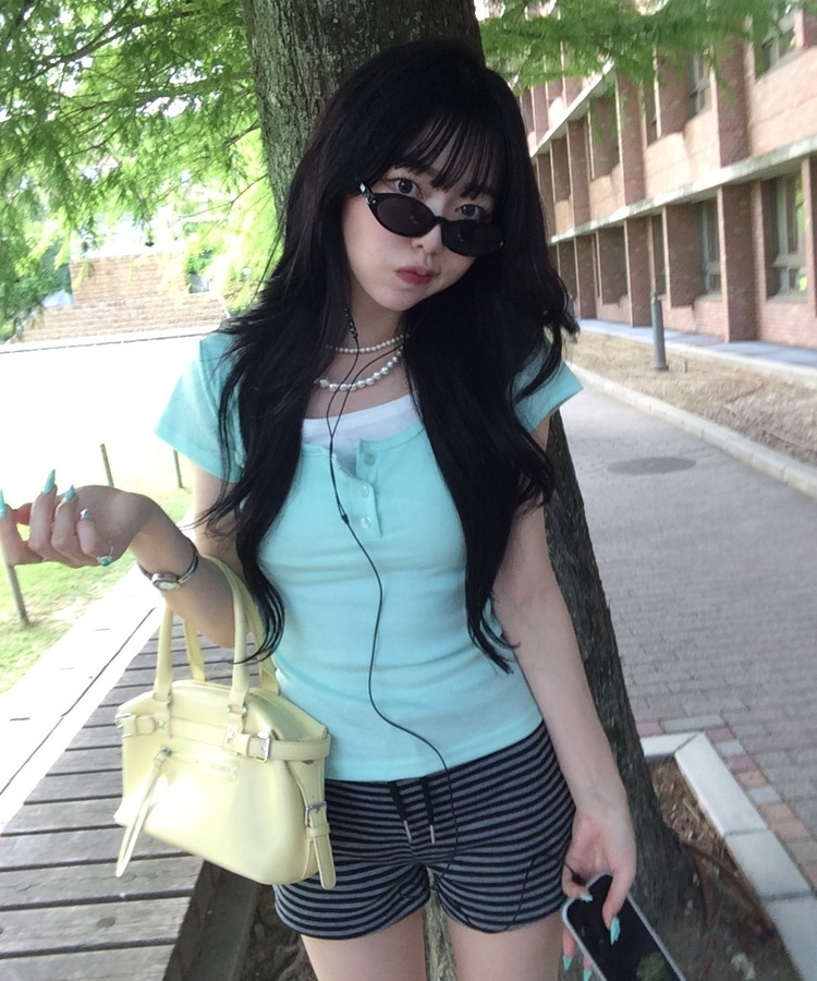 レイヤードヘンリーネック半袖Tシャツ MINT