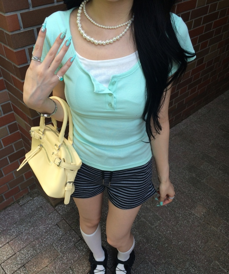 レイヤードヘンリーネック半袖Tシャツ MINT