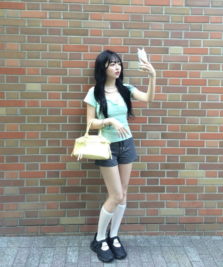 レイヤードヘンリーネック半袖Tシャツ MINT