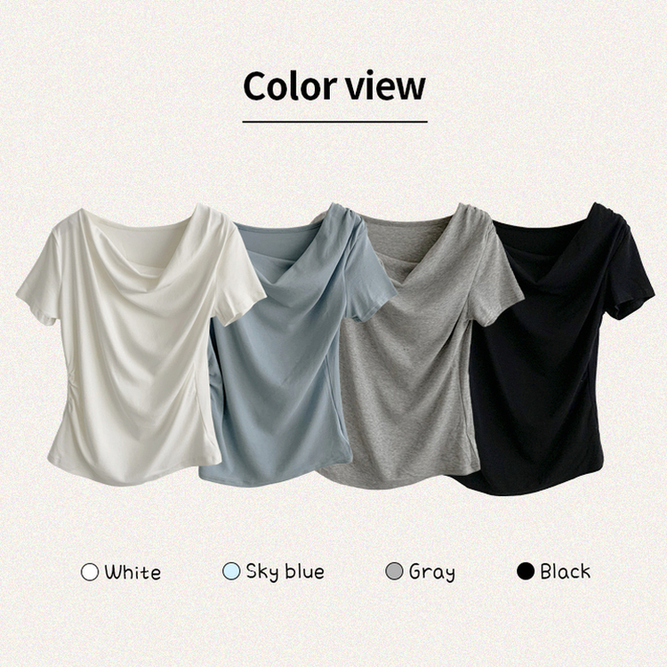 풀하우스 드레이프 보트넥 여름 반팔 티셔츠 꼬임 오프숄더 반팔티 루즈핏 결혼식 블라우스 하객룩 셔링 상의 4color