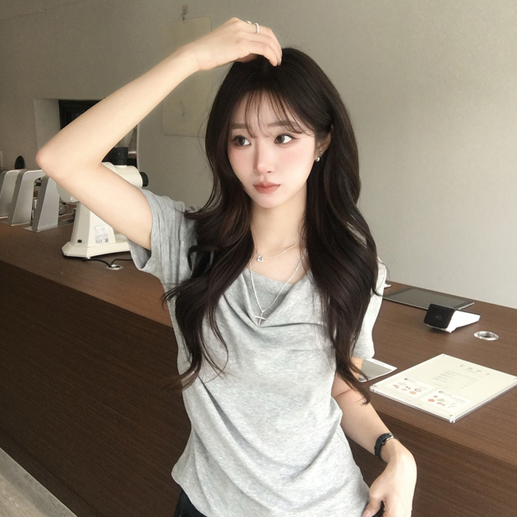 풀하우스 드레이프 보트넥 여름 반팔 티셔츠 꼬임 오프숄더 반팔티 루즈핏 결혼식 블라우스 하객룩 셔링 상의 4color 그레이
