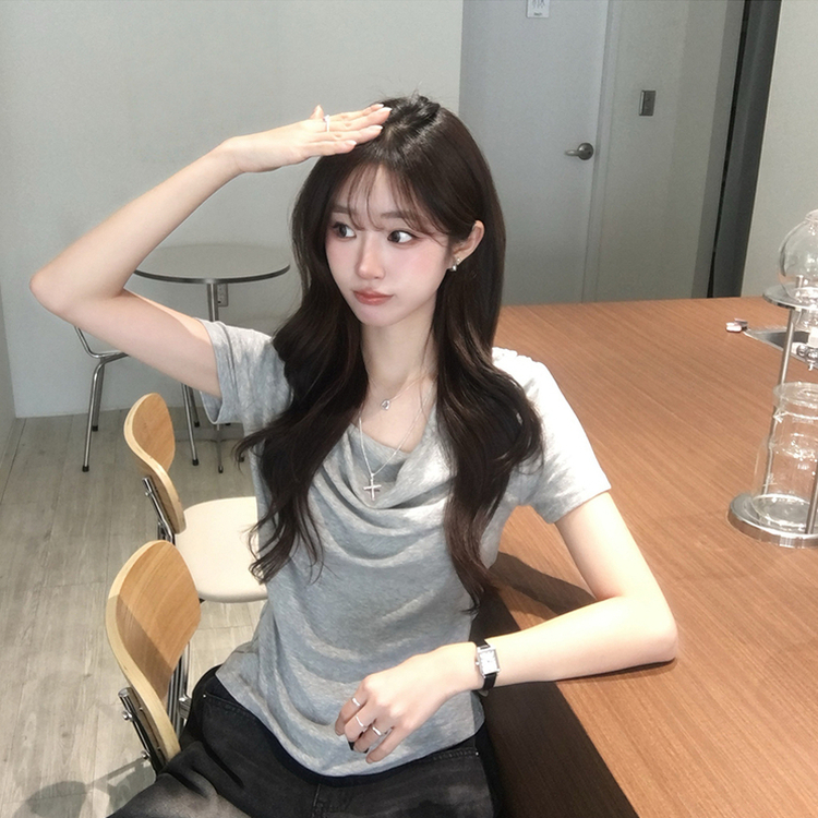 풀하우스 드레이프 보트넥 여름 반팔 티셔츠 꼬임 오프숄더 반팔티 루즈핏 결혼식 블라우스 하객룩 셔링 상의 4color 그레이