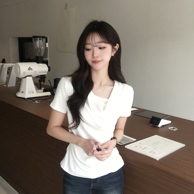 풀하우스 드레이프 보트넥 여름 반팔 티셔츠 꼬임 오프숄더 반팔티 루즈핏 결혼식 블라우스 하객룩 셔링 상의 4color 화이트