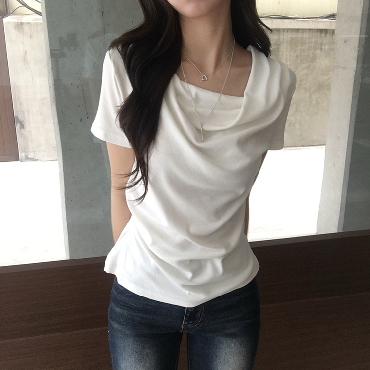 풀하우스 드레이프 보트넥 여름 반팔 티셔츠 꼬임 오프숄더 반팔티 루즈핏 결혼식 블라우스 하객룩 셔링 상의 4color 화이트
