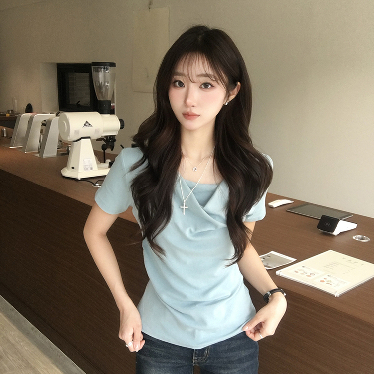 풀하우스 드레이프 보트넥 여름 반팔 티셔츠 꼬임 오프숄더 반팔티 루즈핏 결혼식 블라우스 하객룩 셔링 상의 4color 소라