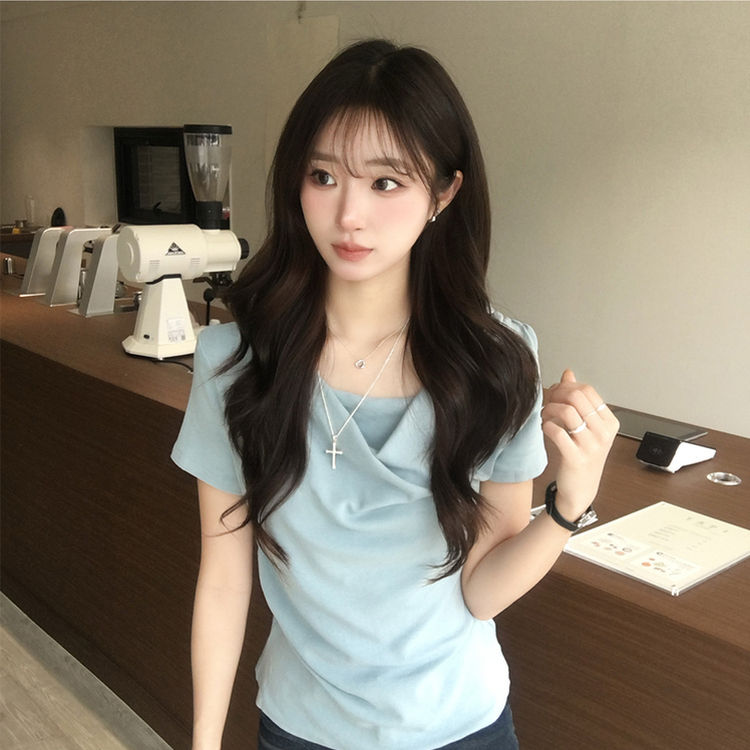 풀하우스 드레이프 보트넥 여름 반팔 티셔츠 꼬임 오프숄더 반팔티 루즈핏 결혼식 블라우스 하객룩 셔링 상의 4color 소라