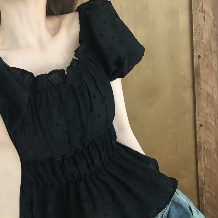 ドットバンディングフレアブラウス BLACK