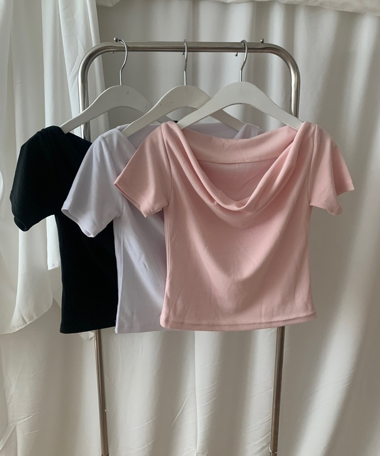 クロップドドレープオフショル半袖Tシャツ