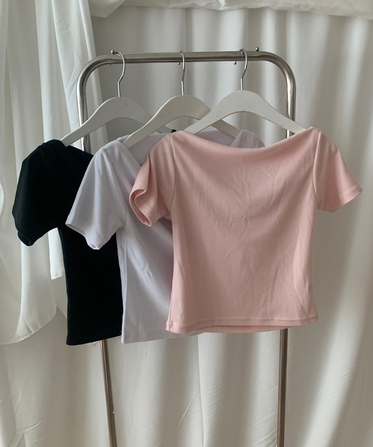 クロップドドレープオフショル半袖Tシャツ