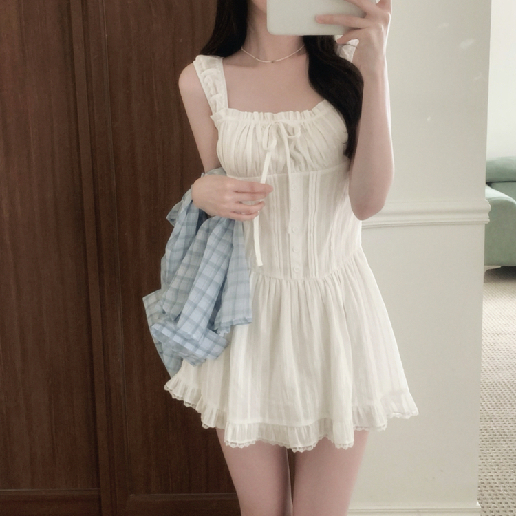 レースフリルキャミワンピース WHITE