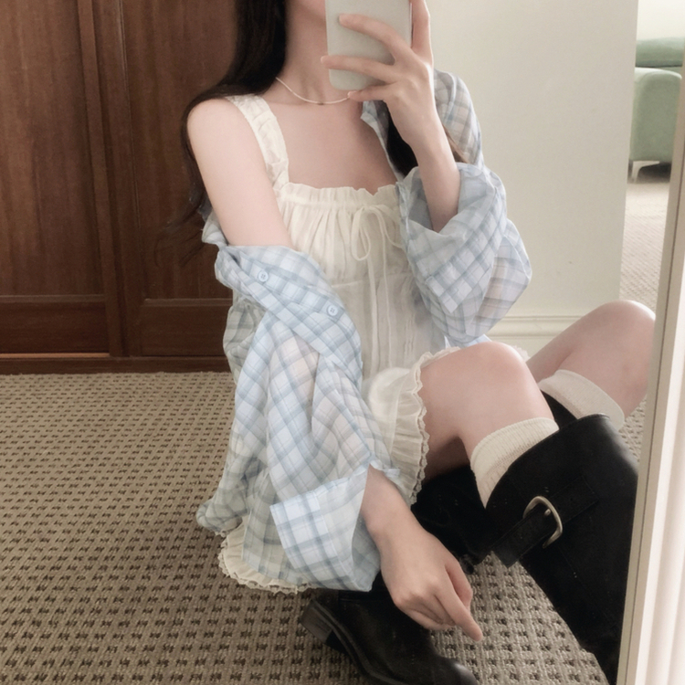 レースフリルキャミワンピース WHITE