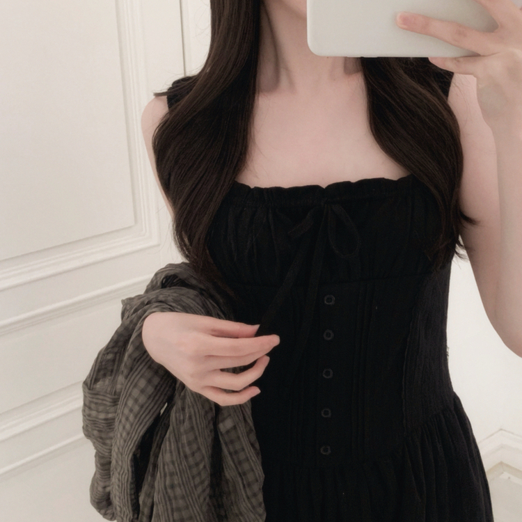 レースフリルキャミワンピース BLACK