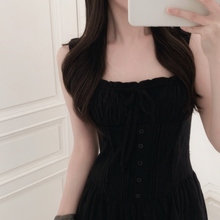 レースフリルキャミワンピース BLACK