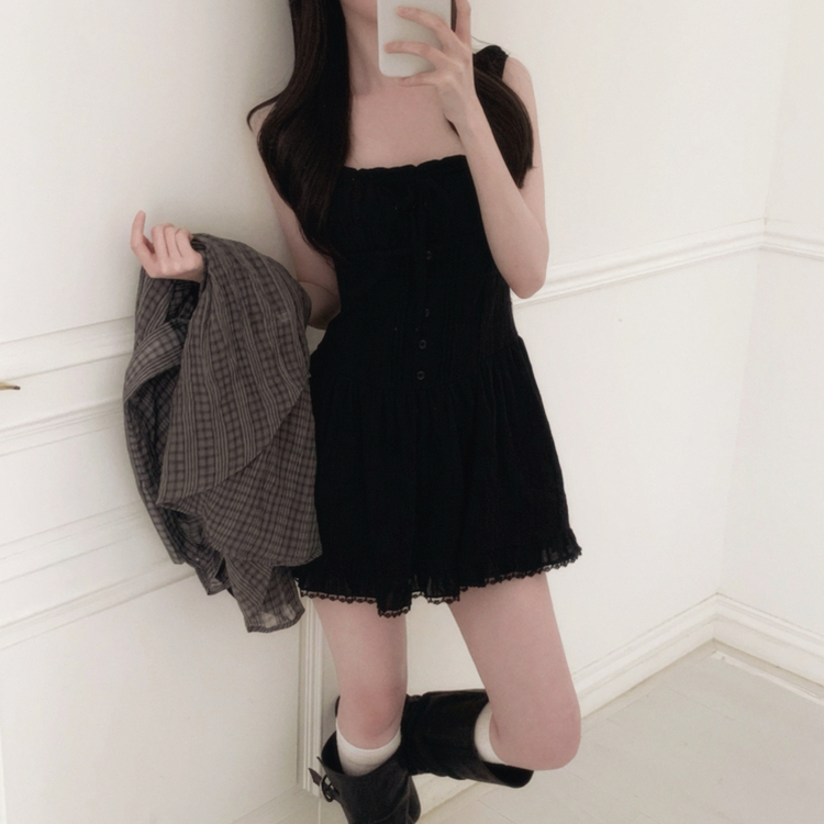 レースフリルキャミワンピース BLACK
