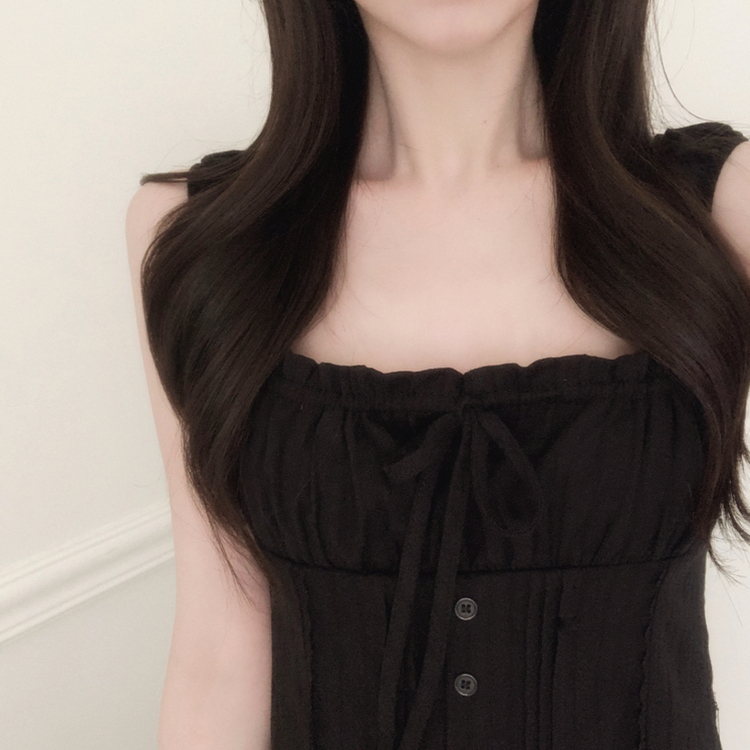レースフリルキャミワンピース BLACK