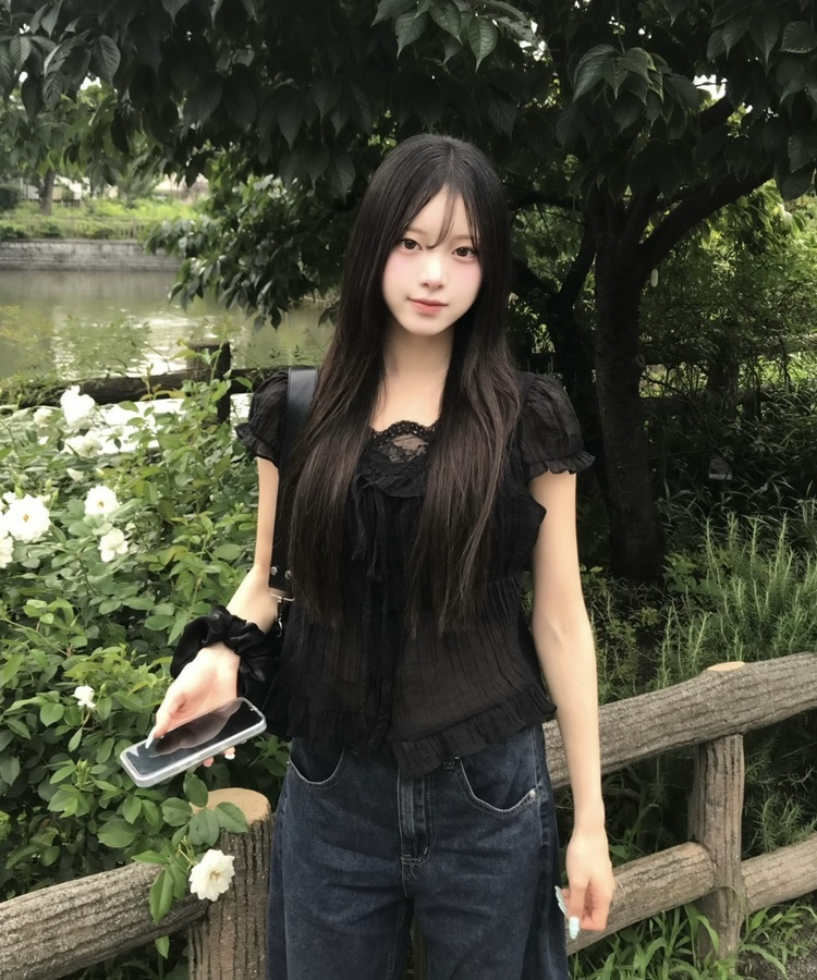 셔링 쉬폰 블라우스 블랙