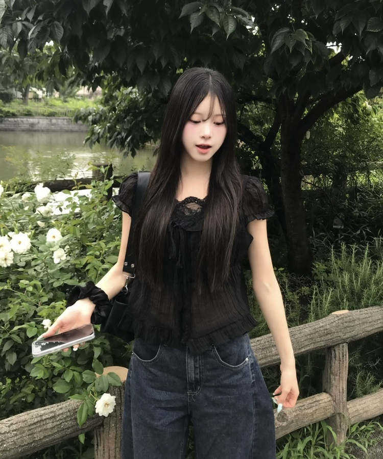 셔링 쉬폰 블라우스 블랙