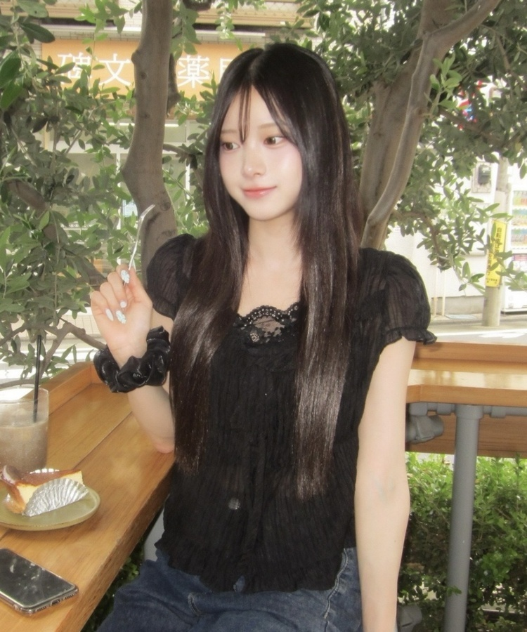 셔링 쉬폰 블라우스 블랙