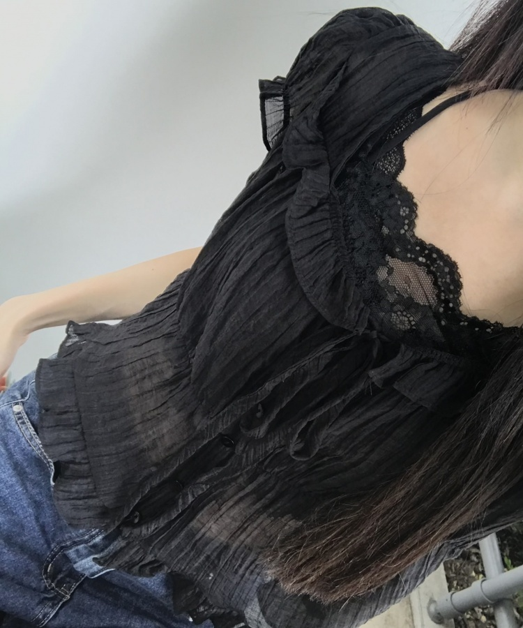 셔링 쉬폰 블라우스 블랙