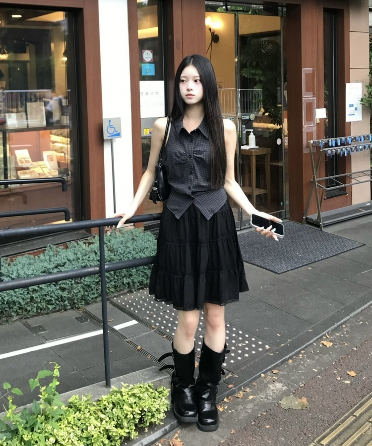 S. ANDREWS 黒キルティングスカート SSK27656 레이스 플레어 미디 스커트 ミディ/ロングスカート - SONA