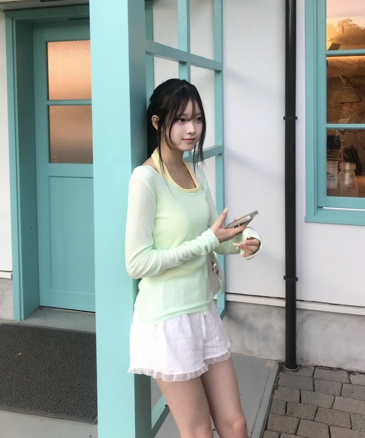 【SET】홀터 나시+ 브이넥 시어 긴팔 탑 민트