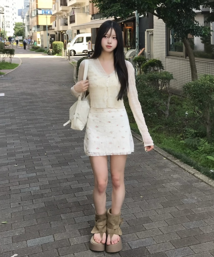 진주 버튼 시스루 셔링 가디건 아이보리