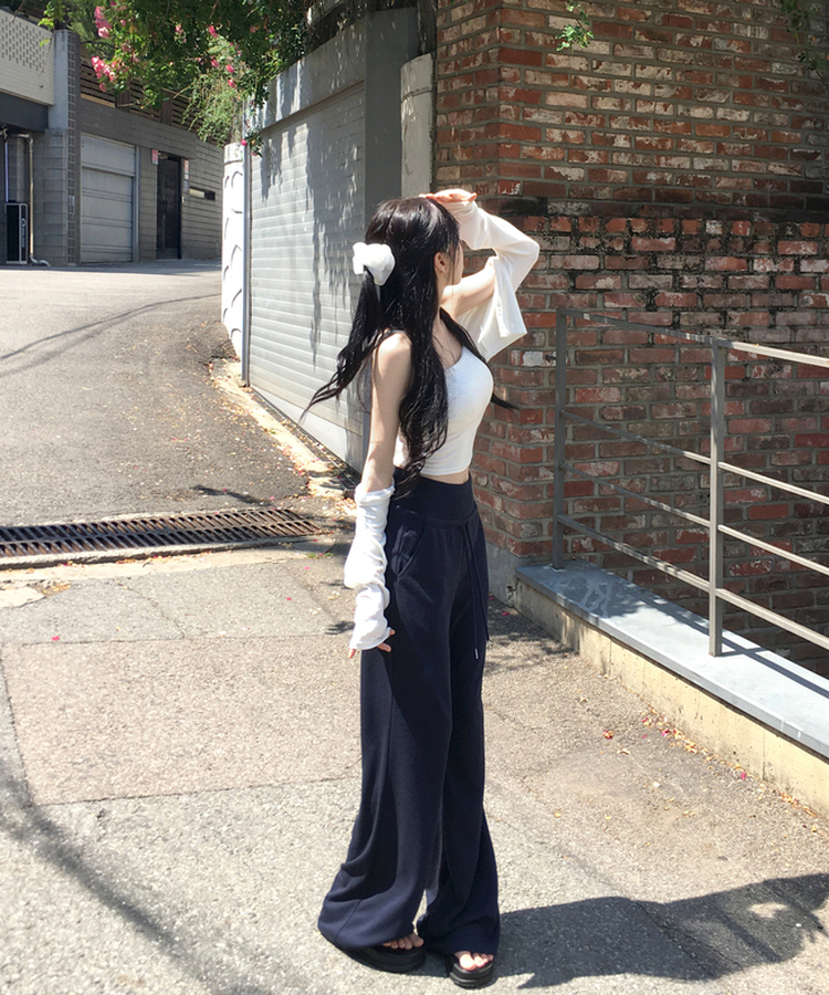 에어매쉬 베킨 하이웨스트 밴딩 트레이닝 팬츠 세미부츠컷 바지 롱팬츠 쿨링 폴딩 끈조절 뒷포켓 츄리닝 데일리 핀터 꾸안꾸 여름신상여름팬츠여름바지 네이비